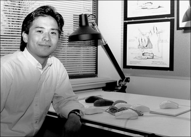 Steve Kaneko designing mice at Microsoft, early 1990s.