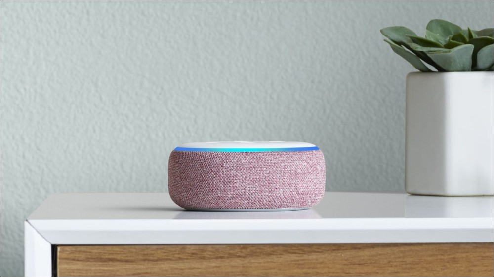 plum echo dot on nightstand