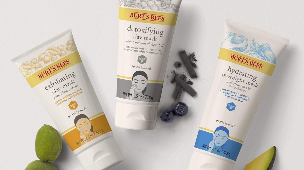 Three tubes of Burt's Bees' exfoliating, detoxifying, and hydrating masks.