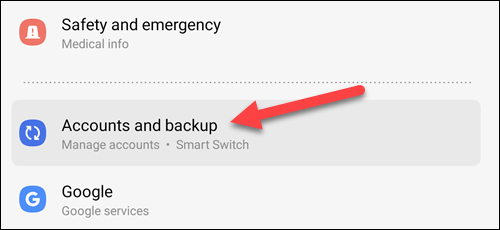 Go to "Accounts and Backup."