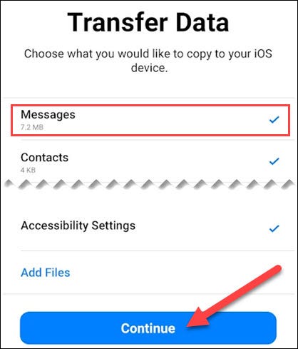 Select "Messages" and "Continue."