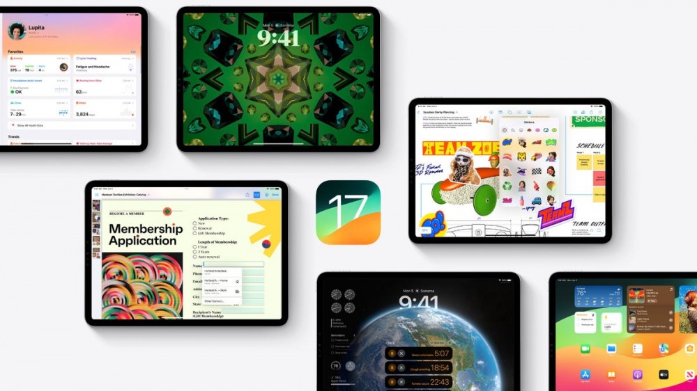 iPadOS17 on multiple screens.