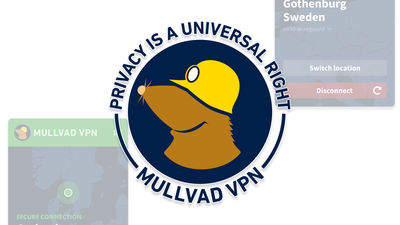 Mullvad VPN logo over macOS interface.