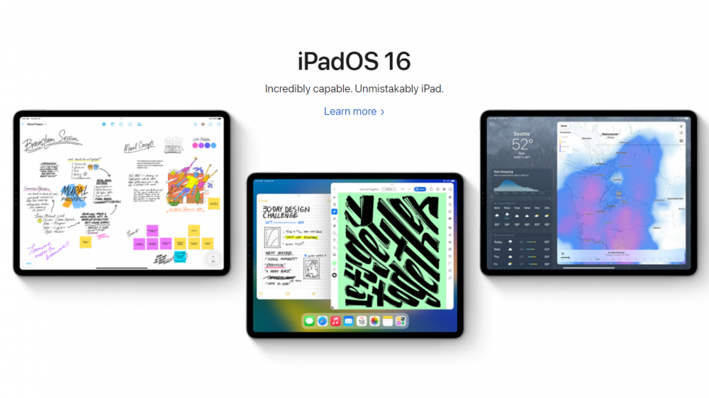 Three iPads show OS16 on their screens.